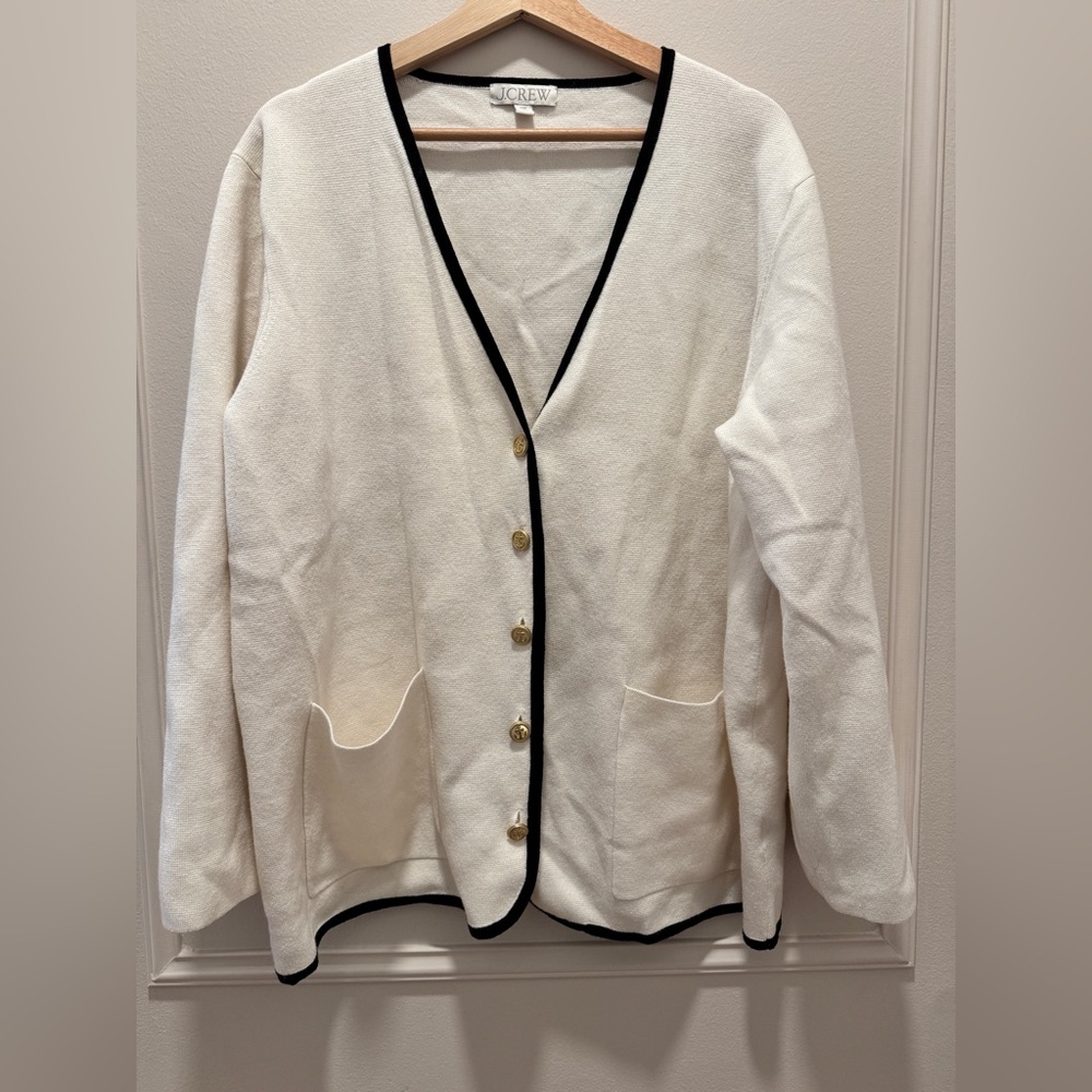 J. Crew Ivory Sweater with Black Accents as seen on Meghan Markle